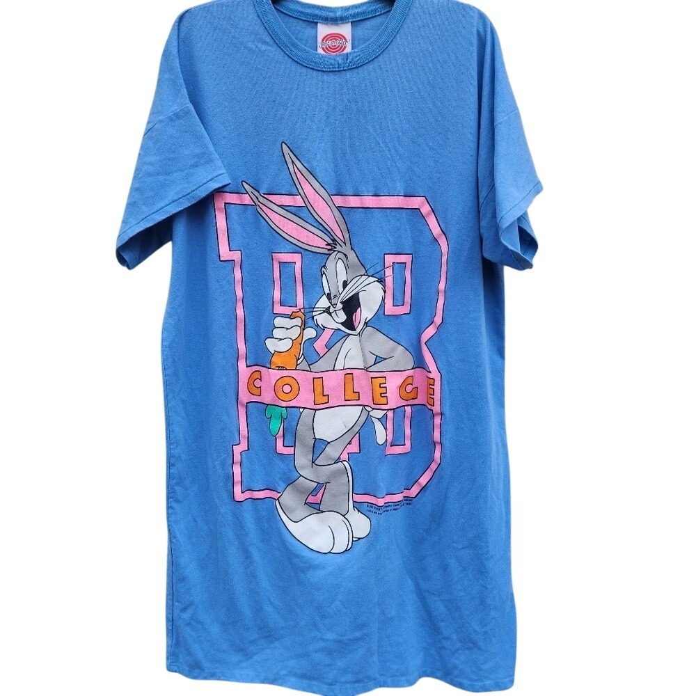 Vintage 1993‎ Bugs Bunny College Single Stitch Kidcore bright Tee Size XL